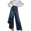 Générique Pantaloni larghi da donna con orlo asimmetrico smerlato casual e alla moda taglio ampio a vita alta pantaloni da lavoro con patta abbottonata primavera ed estate ufficio gonna chic ed