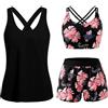 CHMMY Set di Tankini da donna, Costume da Bagno con Incrocio di Lacci sul Retro e Design Forato, Costume da Bagno a due Pezzi, Slip Boxer Shapewear per Snellire la Pancia (IT, Testo, XXL, Regular, Regular)