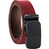 Fa.Volmer ® Cintura da uomo in vera pelle con cricchetto, fibbia automatica | larghezza: 35mm, misura vita: 125cm | accorciabile | colore: rosso bordeaux | modello: ATG 10-red-Parma