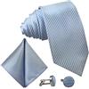 GASSANI Set di 3 cravatta da uomo a strisce, gemelli e fazzoletto da taschino, in 19 colori, tinta unita, a righe, elegante effetto seta, azzurro cielo, azzurro, blu., Large