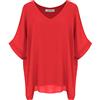 Van Der Rich ® - Camicetta Ampia di Chiffon Scollo a V Foderato all'Interno - Dnna (Rosso, M-L)