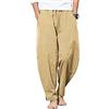 YAOBAOLE - Pantaloni da uomo in lino e cotone, pantaloni in tela estivi, pantaloni da relax e yoga, leggeri, con cintura elastica, cachi., XXL