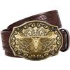 JasGood Cintura da cowboy in pelle occidentale per uomo donna longhorn fibbia cowgirl cintura floreale incisa goffrata vintage unisex cintura per jeans