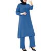 MODSGUE Abito musulmano da donna, a maniche lunghe, musulmane, top largo, 2 pezzi, Dubai, islamico, estivo, set coordinato, Blu, XL