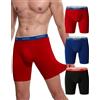 INNERSY Boxer da uomo lunghi in cotone, boxer rétro anti-attrito, confezione da 3 Trunks, Rosso/Blu/Nero, S