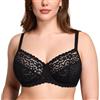 DOBREVA Reggiseno Minimizer Riducente Pizzo con Ferretto Senza Imbottitura Taglie Forti Nero 5D