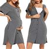 iClosam Camicia da Notte Donna Premaman con Bottoni Manica Corta Comoda