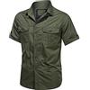 GUOCU Camicie Casual da Uomo,Camicia Estiva a Maniche Corte Camicia Militare Camicia da Combattimento in Cotone Taglia Larga Camicia con Bottoni Slim Fit Camicia da Lavoro con Tasche Petto Verde