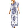 L-Peach Donna Stampato Kaftan Abito Lungo da Spiaggia Parei Copricostume Copribikini Cover ups