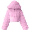 Generisch, Giacca da donna con cappuccio in pelliccia sintetica, elegante, con pelliccia sintetica calda, cappotto patchwork alla moda, giacca corta in pelliccia sintetica, inverno caldo, pelliccia