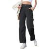 Fourindo Pantaloni Cargo da donna, pantaloni da trekking da donna, con tasca con cerniera, per casual outdoor, jogging e viaggi, Nero , M