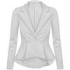 BODYWEAR LTD Giacca da donna slim fit peplo blazer con maniche lunghe, design corto con volant, elegante tessuto elasticizzato, giacca da ufficio o da sera, Bianco sporco, 44