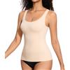 ONEW Canotta a compressione da donna, per controllo della pancia, modellante, con spalline larghe, Beige, L