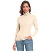 Qaffier Maglia da donna a maniche lunghe, casual, leggera, a collo alto, aderente, termica, a strati attivi, Avorio, XX-Large