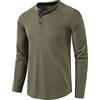 MakingDa Maglietta Uomo Manica Lunga Casual Henley Shirt Bottoni Girocollo Classic Fashion Slim Fit T-Shirt Maglia Serafino Uomo Maniche Lunghe Verde Militare M