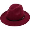 Upstore Cappello Fedora classico da donna in lana con fibbia per cintura in feltro a tesa larga cappello Panama (rosso vinaccio), Rosso vinaccia, 56