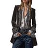 Duohropke Giacca da donna vintage in velluto, blazer con scollo a V, manica lunga, con ricami, collo dentellato, mantelli vittoriani, frac gotico, giacca da pirata, steampunk, medievale, mantello