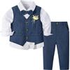 Volunboy Completo Elegante Bambino, Ragazzi Cerimonia Nozze Vestito 4 Pezzi Maniche Lunghe Camicie + Papillon + Gilet + Pantaloni