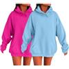 Generic Confezione da 2 felpe con cappuccio da donna a maniche lunghe, casual, con coulisse, tinta unita, comode felpe con tasche, vestibilità alla moda, tinta unita, tasca larga con cappuccio, Azzurro, XL