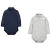 CuteOn 2 Confezioni Unisex Bambino Pagliaccetto Collo Alto Manica Lunga Cotone Neonati Body tuta Blu reale + Grigio 24 Mesi