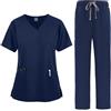Meichoon Set Completo da Lavoro per Donna con Top Medico a Maniche Corte Scollatura a V Design Cintura a Fiocco e Pantaloni Dritti per dottoresse professioniste