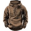 Mymyguoe Felpa con cappuccio da uomo, abbigliamento vichingo, vintage, top tattico, maglione sportivo Steampunk Viking Hoody camicia medievale con cappuccio, con lacci, costume da pirata Combat