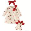 Yoolhamy 3 Pezzi Vestito per Bambina Neonato Completo a Manica Lunga Fascia per Capelli Fiocco e Calzini Abbigliamento Carino Stampato Neonati da 1 a 12 Mesi
