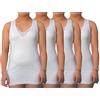 BestSale247, canotta da donna, 4 o 8 pezzi, bianca, extra lunga, con bel pizzo, in 100% cotone pettinato, senza cuciture laterali, taglie dalla 42-44 alla 62-64, 4 pezzi | bianco, 42-44