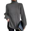 Edelaura Maglione da Donna a Maniche Lunghe Collo Alto con Spacco Laterale Monocromo Elegante in Maglia a Costine Caldo Invernale Ampio Maglione a Uncinetto Elasticizzato Spesso Casual
