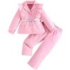 Generisch 2026 Eleganti Ragazze Autunno Inverno Abiti A Maniche Lunghe Top Con Cintura E Volant Giacca Pantaloni Per Bambini E