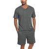 Ekouaer Pigiama Uomo Estivo Leggero Corto Completo Casual Manica Corta T-Shirt Scollo a V e Pantaloncini a Quadri Grigio M