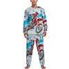 Generic Cool Motocross Dirt Bike Moto Uomo Pigiama Set Raso Setoso Manica Lunga Top E Pantalone Loungewear con Tasche, Stile 9., S
