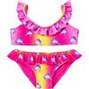 OrJana Bikini Due Pezzi per Bambina, Fantasia Colorata con Unicorni e Stelle Marine, Volant, Mare e Piscina (IT, età, 10 Anni, Pink Unicorn)