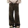 Dtaigou Jeans con Stampa Leopardata | Pantaloni Streetwear Larghi Unisex a Gamba Larga Dritti Gotici | Casual con Stampa Leopardata