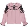 Cuteighteen Camicetta da donna con colletto Peter Pan Camicia Lolita in pizzo fantasia vittoriana a maniche lunghe trasparenti Top carini alla moda autunno 2024, Rosa, M