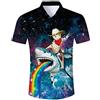 TUONROAD Camicia Hawaiana Uomo Funky Fantasia Cat Shark 3D Stampa Vintage Nero Camicia Slim Fit Manica Corta Camicia da Spiaggia Bottone Estivo Casual Shirt - L