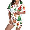 Generisch Pigiama natalizio da donna con stampa allover - Pigiama a maniche corte con camicia e pantaloncini | Pantaloncini festivi per l'Avvento, Stil_p03 Bianco, M