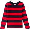 Spring&Gege Ragazzi Maglietta in Cotone a Maniche Lunga a Righe con Scollo Rotondo per Bambini, Nero Rosso, 5-6 Anni