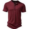 MakingDa Magliette da uomo, Camicia Henley con colletto nonno casual da uomo, T-shirt a mezza manica con bottoni, slim fit, polo senza colletto, Rosso vinaccia, XXL