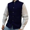 Foweknow - Giubbotto in loden da uomo per costume tradizionale, senza maniche, con collo alto, sportivo, per matrimonio, eleganti, in lana, giacca da transizione, Blu marino, L