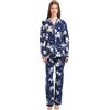 GLOBAL Pigiama Donna Flanella Cotone Maniche Lunghe Due Pezzi Camicie da Notte Pjs Confortevole Sleepwear Caldo Morbido, Blu, Fiori Bianchi, 3XL