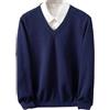 Fjnbbiot Maglione in Lana Merino da Uomo, con Scollo a V, Pullover Autunno Inverno, Colore Solido, Maglione Basic Versatile, blu navy, L