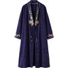 PRINCESS BRIDE Lino Elegante Ricamo Donna Rana Pulsante Cardigan Lungo Trench Cappotto Outwears Camicia Allentata Giacca, Marina Militare, M