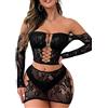 XIUSEMY Set Lingerie Donna: Babydoll Sexy in Rete Fischnetz, Bodystocking da Notte, Taglia Unica(Nero-XKJC)