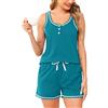 Wikoan Pigiama Donna Collo Rotondo con Bottoni Pigiama in Cotone a Maniche Corte e Pantaloncini Set Due Pezzi,Blu Verde,S