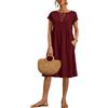 YKDLLF Vestito Donna Estivo Abito Lungo Girocollo Scollo Vestiti con Manica Lunghi Rotondo a Maniche Corte Casual Abiti Cotone Tinta Unita Lunghezza Oltre Il Ginocchio Casual da Donna Vestito Mare