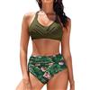 heekpek Costume Donna Due Pezzi Vita Alta Bikini Mare Costumi da Bagno Donna Curvy Push Up Imbottito Scollo a V Crociato Davanti Swimsuit, Verde, XXL