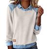 Generic Felpe patchwork in denim da donna Colletto con risvolto Vintage Cuciture Patchwork Camicia di jeans Plus Size Elegante Casual Color Block Pullover Top a maniche lunghe Moda Primavera Uscire Top