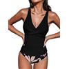 CUPSHE - Tankini da donna, set costume da bagno a due pezzi, slip a vita media e arricciatura frontale, M