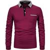 APAELEA Polo Uomo Manica Lunga Polo Collare Strisce Cotone Golf Tennis T-Shirt Top,Vino Rosso,XL